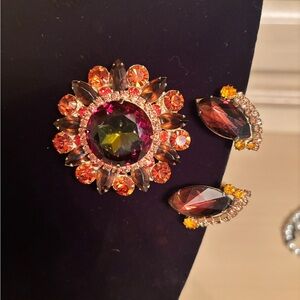 Juliana watermelon Brooch/Pendant & Earring Set